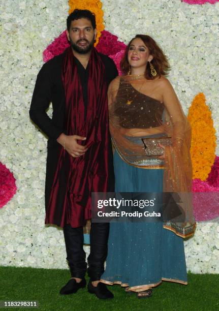 Indian Cricketer Yuvraj Singh and his wife Hazel Keech attend the Diwali Bash for Mumbai Indian Cricket Team hosted by Nita Ambani and Mukesh Ambani...