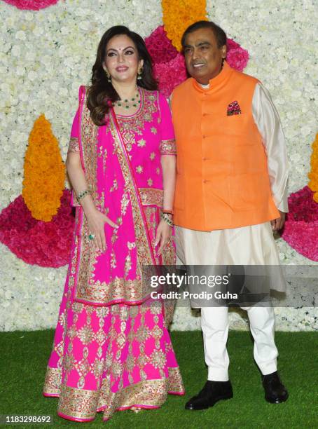 Indian business magnate Mukesh Ambani and his wife Nita Ambani attend the Diwali Bash for Mumbai Indian cricket team hosted by Nita Ambani and Mukesh...