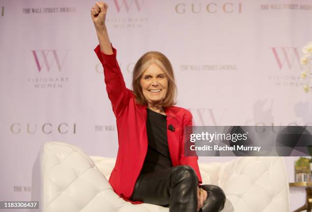 Gloria Steinem speaks onstage during Visionary Women celebrates Gloria Steinem in conversation with Cleo Wade at the Beverly Wilshire, A Four Seasons...