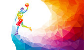 Polygonal geometric basketball player jump shot polygonal colors