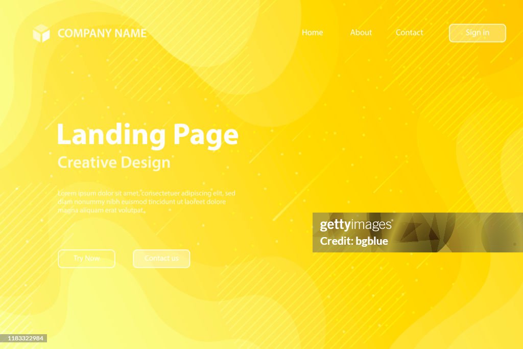 Landing page Template - fluid and geometric shapes composition - Yellow Gradient