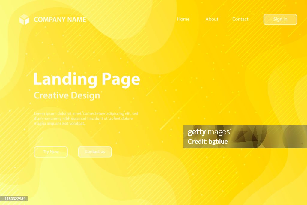 Landing page Template - fluid and geometric shapes composition - Yellow Gradient