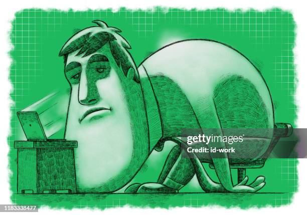 tired man looking at laptop drawing - dizzy man stock illustrations