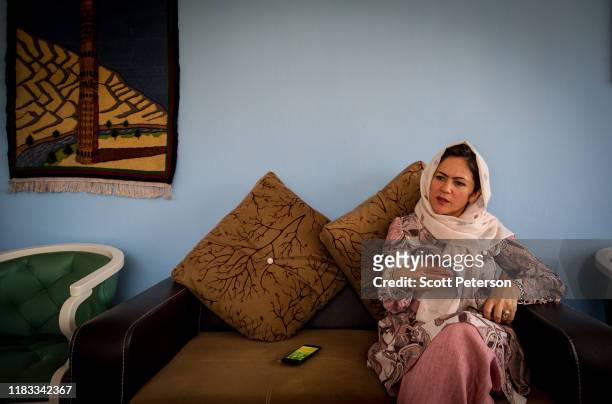 Fawzia Koofi, an Afghan politician and former Member of Parliament for Badakhshan Province, speaks in her office on September 12 in Kabul,...