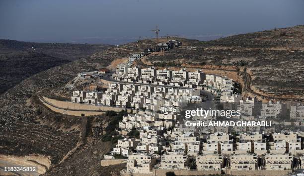 Picture shows a view of the Israeli settlement of Givat Zeev, near the Palestinian city of Ramallah in the occupied West Bank, on November 19, 2019....