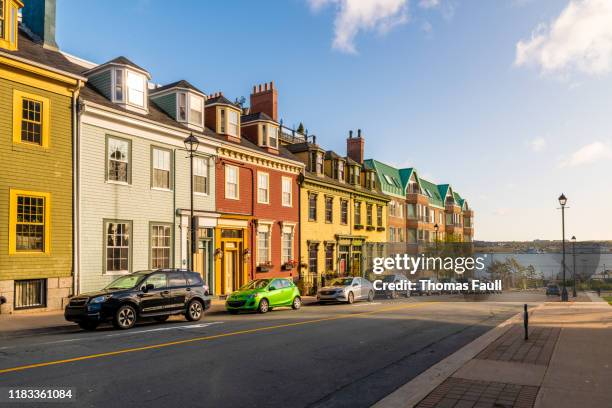 terraced houses in halifax, canada with view of the harbour - halifax stock pictures, royalty-free photos & images