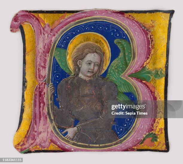 Manuscript Leaf Cutting from a Choir Book with an Illuminated Initial B and the Archangel Michael, second half of the 15th century, Made in Lombardy,...