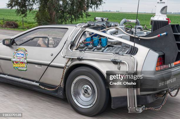 dmc delorean, back to the future car, during fireball transcontinental run 2010 event - delorean stock pictures, royalty-free photos & images