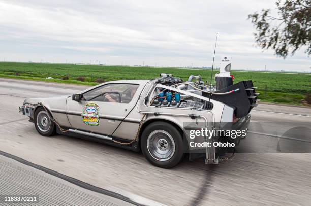 dmc delorean, back to the future car, during fireball transcontinental run 2010 event - time travel stock pictures, royalty-free photos & images