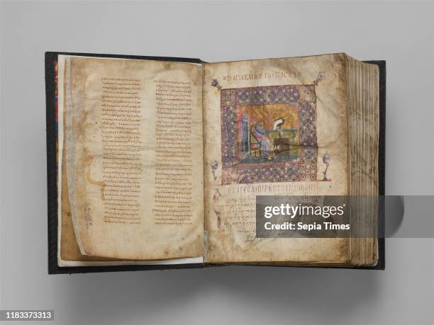 Jaharis Byzantine Lectionary, circa 1100, Made in Constantinople, Byzantine, Tempera, gold, and ink on parchment; leather binding, Overall: 14 1/2 x...