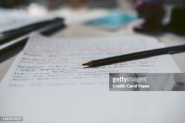 pencil and student notes .dof - writing instrument bildbanksfoton och bilder