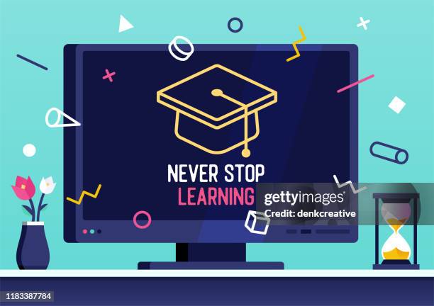 vector web banner design for never stop learning - never stop stock illustrations