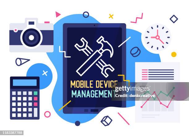 mobile device management vector illustration design - facility management tablet stock illustrations