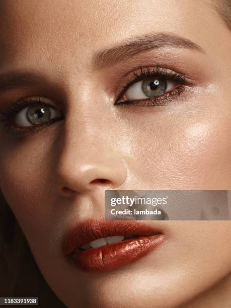 close-up beauty portrait of young woman - highlights stock pictures, royalty-free photos & images