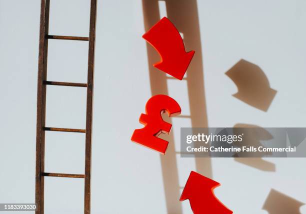 arrows, pound sign and ladder - brexit economy stock pictures, royalty-free photos & images