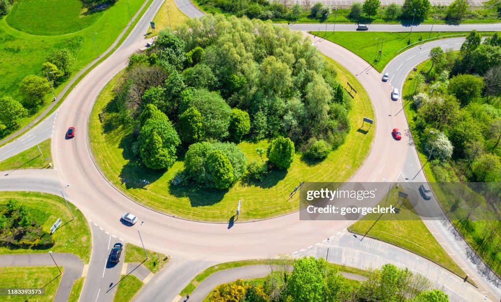 Cars on a large British roundabout
