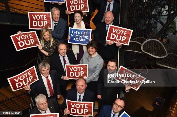 The Democratic Unionist Party's leader and the leader in the House of Commons, Arlene Foster and Nigel Dodds, along with colleagues launch a policy...