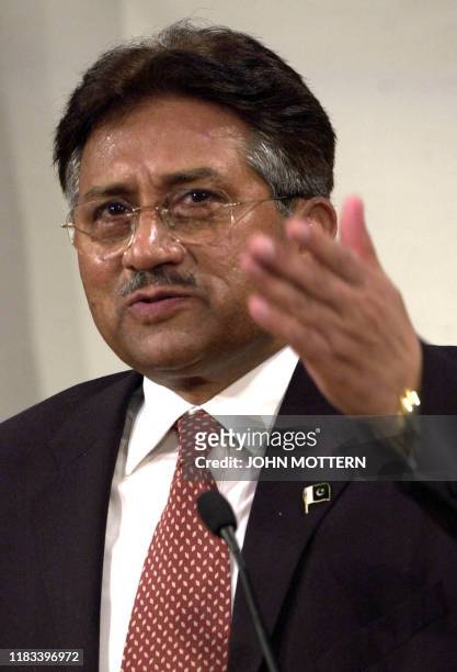 Pakistan President Pervez Musharraf takes questions after speaking at the Institute of Politics ARCO Forum of Public Affairs at the Kennedy School of...