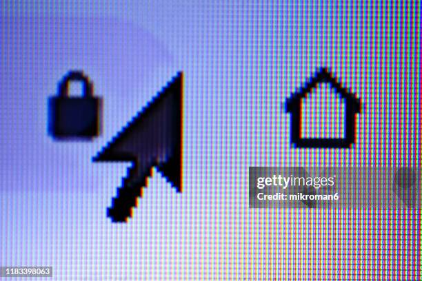 close-up of cursor on computer monitor - computer plain background stock pictures, royalty-free photos & images