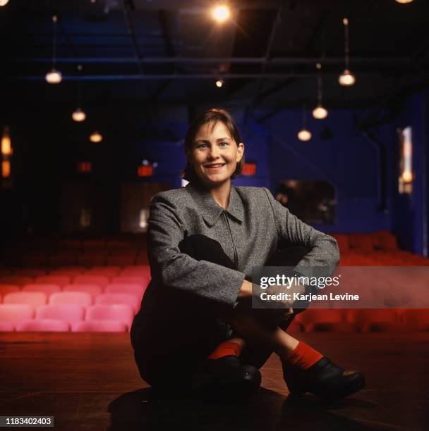 Actress Cherry Jones sits on the stage for a portrait at the Cherry Lane Theater on November 18,1998 in New York City, New York.