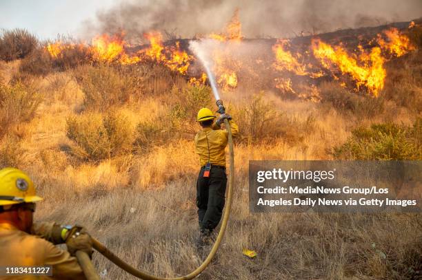 The Tick Fire burns in Canyon Country, Thursday, October 24, 2019.