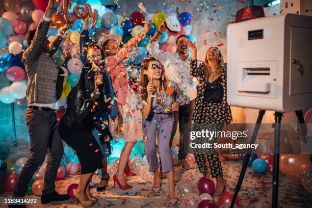photo booth at a party - photo booth stock pictures, royalty-free photos & images