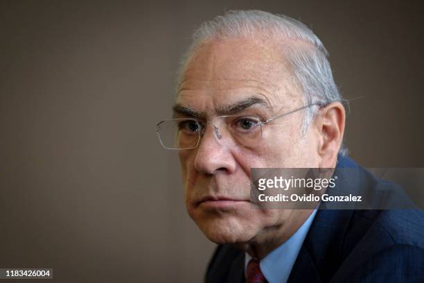 José Ángel Gurría, Secretary General of the OECD, looks on during a press conference at the Tequendama Hotel on October 25, 2019 in Bogota, Colombia....