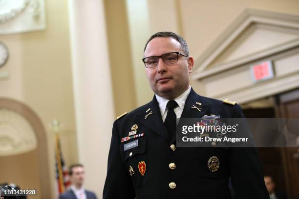 National Security Council Director for European Affairs Lt. Col. Alexander Vindman arrives to testify before the House Intelligence Committee in the...