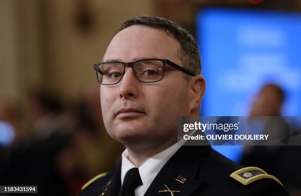 National Security Council Ukraine expert Lieutenant Colonel Alexander Vindman arrives to testify during the House Intelligence Committee hearing,...
