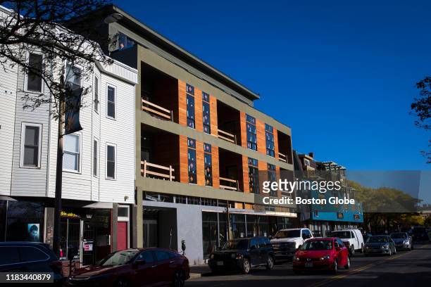 Condominium building is pictured under construction at the former location of Johnny D's in Davis Square in Somerville, MA on Oct. 24, 2019. Today,...