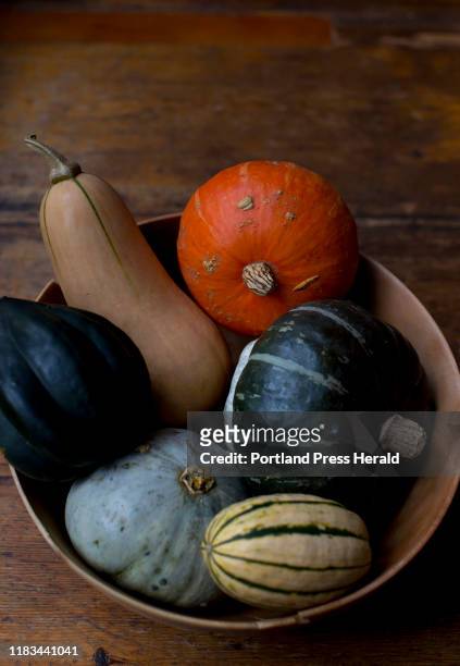 Mixed bowl of fall squashes, including buttercup, acorn, hubbard, butternut and delicata on Wednesday, Oct. 30, 2019.