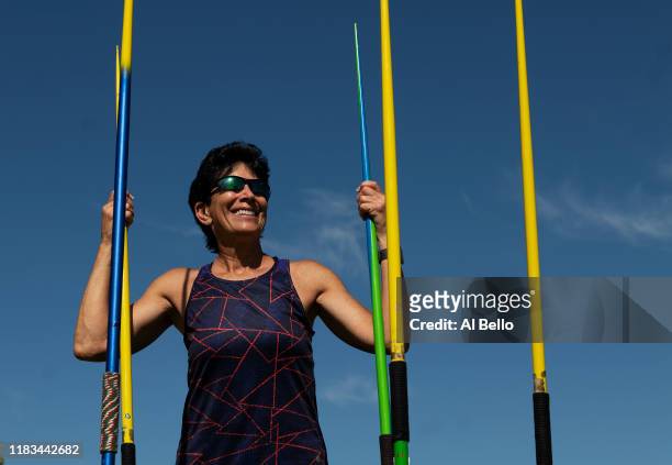 Senior Javelin Thrower Linda Cohn aged sixty six poses for a portrait during the Huntsman World Senior Games on October 14, 2019 in St. George, Utah....