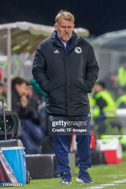 Head coach Robert Prosinecki of Bosnia and Herzegovina looks on during the UEFA Euro 2020 Qualifier between Liechtenstein and Bosnia and Herzegovina...