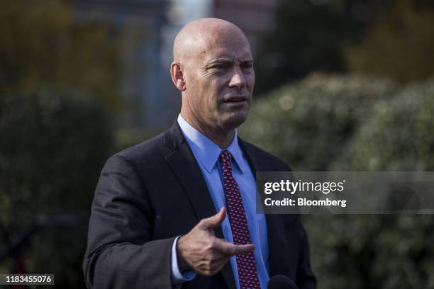 Marc Short, chief of staff to Vice President Mike Pence, speaks to members of the media outside the White House in Washington, D.C., U.S., on...