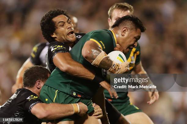 During the International Rugby League Test Match between the Australian Kangaroos and the New Zealand Kiwis at WIN Stadium on October 25, 2019 in...