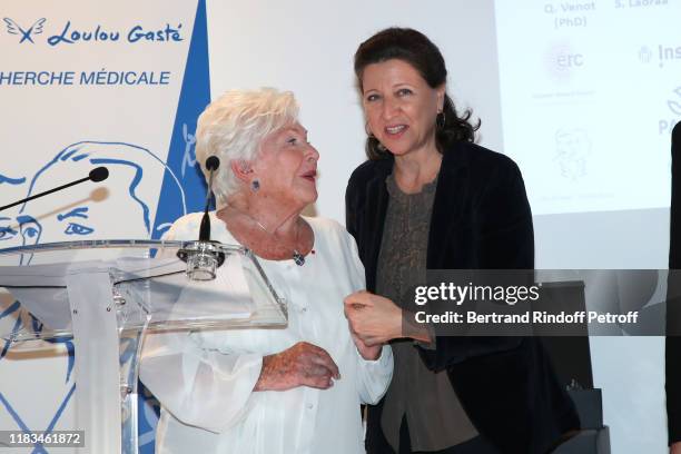 Ministre des Solidarites et de la sante Agnes Buzyn and Line Renaud attend the first "Line Renaud - Loulou Gaste Award for Medical Research" at...