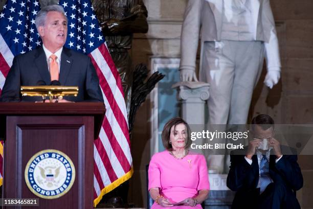 Former Speaker of the House John Boehner, R-Ohio, wipes away tears as House Minority Leader Kevin McCarthy, R-Calif., speaks and Speaker of the House...