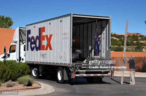 FedEx Freight truck makes a home delivery to a customer in Santa Fe, New Mexico.