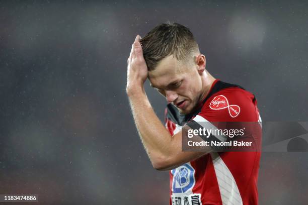 James Ward-Prowse of Southampton looks on during the Premier League match between Southampton FC and Leicester City at St Mary's Stadium on October...