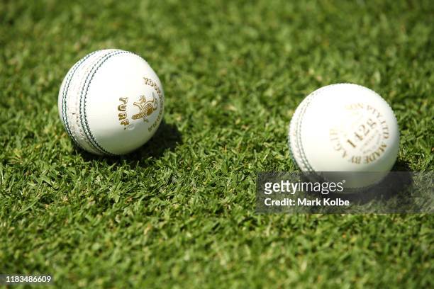 General view is seen of Kookaburra balls on the field during the Women's Big Bash League match between the Melbourne Stars and the Sydney Sixers at...