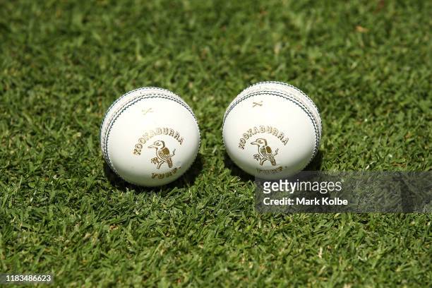 Kookaburra balls are set up on the field before the Women's Big Bash League match between the Melbourne Stars and the Sydney Sixers at Hurstville...