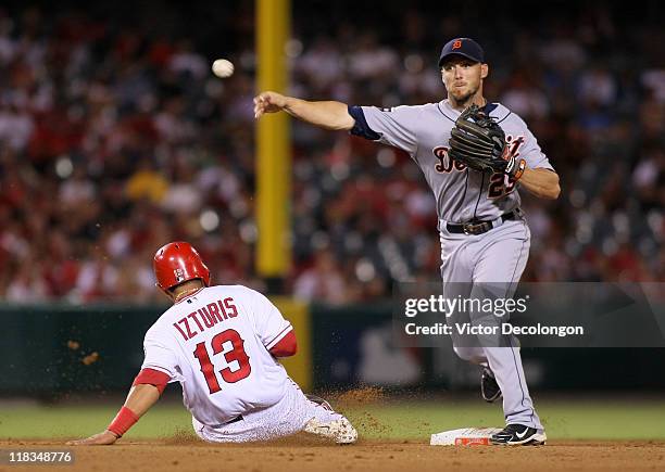 Ryan Raburn Automatic Ryan Raburn of the Detroit Tigers turns the double play as Maicer ...