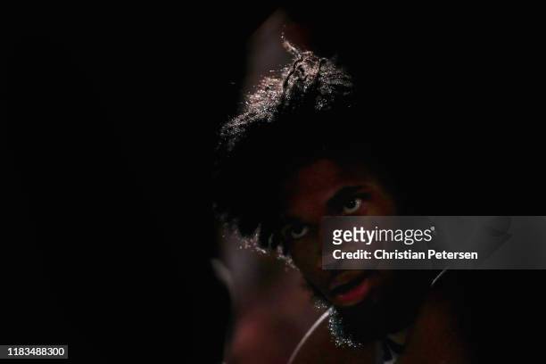 Marvin Bagley III of the Sacramento Kings looks up from the bench during the second half of the NBA game against the Phoenix Suns at Talking Stick...
