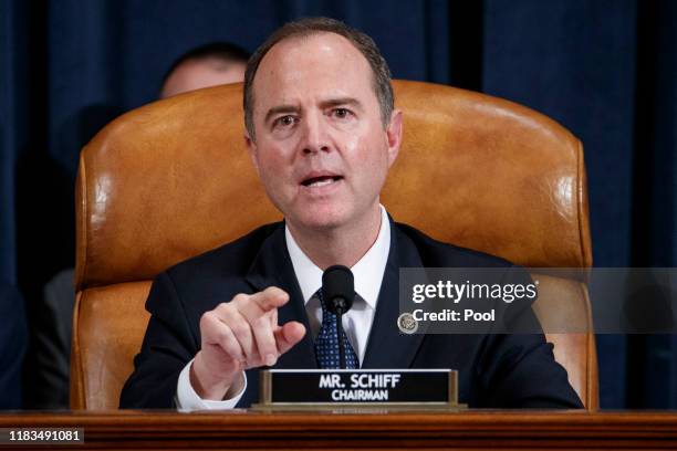 House Intelligence Committee Chairman Adam Schiff delivers his closing remarks following testimony from former State Department special envoy to...