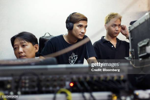 Audio crew listen to and observe filming at the Yeah1 Group Corp. Studio in Ho Chi Minh city, Vietnam, on Monday, March 4, 2019. Yeah1 operates...