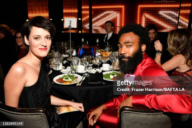 Phoebe Waller-Bridge and Donald Glover pose during the 2019 British Academy Britannia Awards presented by American Airlines and Jaguar Land Rover at...