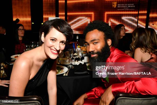 Phoebe Waller-Bridge and Donald Glover pose during the 2019 British Academy Britannia Awards presented by American Airlines and Jaguar Land Rover at...