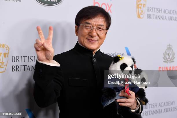 Jackie Chan attends the 2019 British Academy Britannia Awards presented by American Airlines and Jaguar Land Rover at The Beverly Hilton Hotel on...