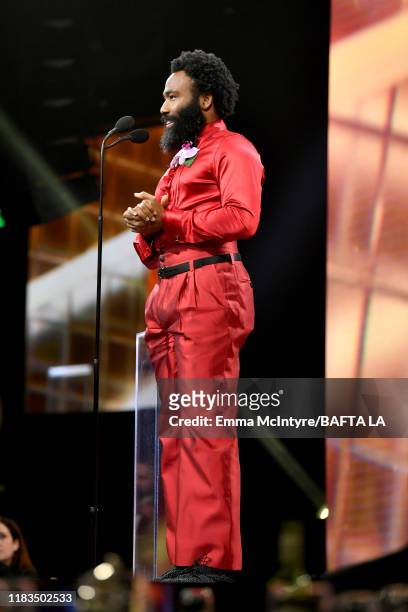 Donald Glover speaks onstage during the 2019 British Academy Britannia Awards presented by American Airlines and Jaguar Land Rover at The Beverly...