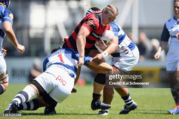 Phillipa Love of Canterbury charges forward during the Farah Palmer Cup Final between Canterbury and Auckland at Rugby Park on October 26, 2019 in...